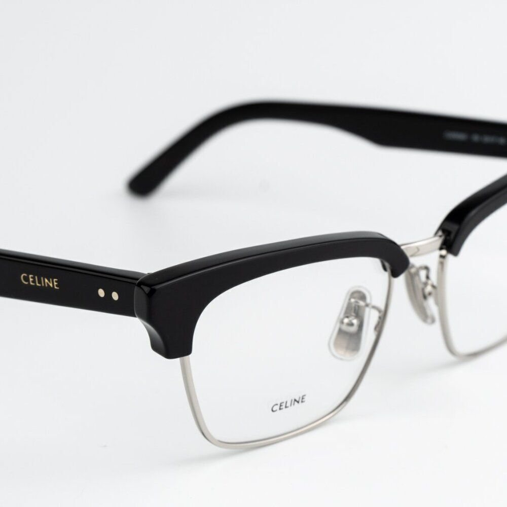 SALE! NEW Celine CL50026U 016 Shiny Palladium Black Women Square Eyeglasses - Picture 7 of 12